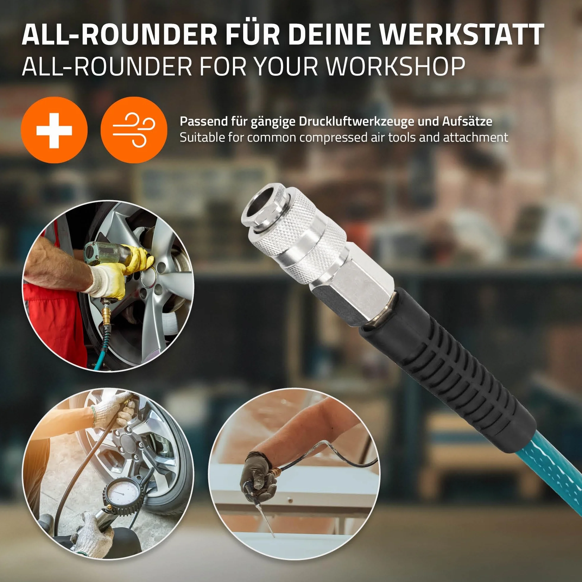 ECD Germany Automatyczny beben na waz pneumatyczny 30 m plus 2 m do sprezarki zwijacz scienny z blokada 1/4 cala szybkozlacze 15 bar obrotowy 180 stopni srednica weza 12 mm do warsztatu garazu domu