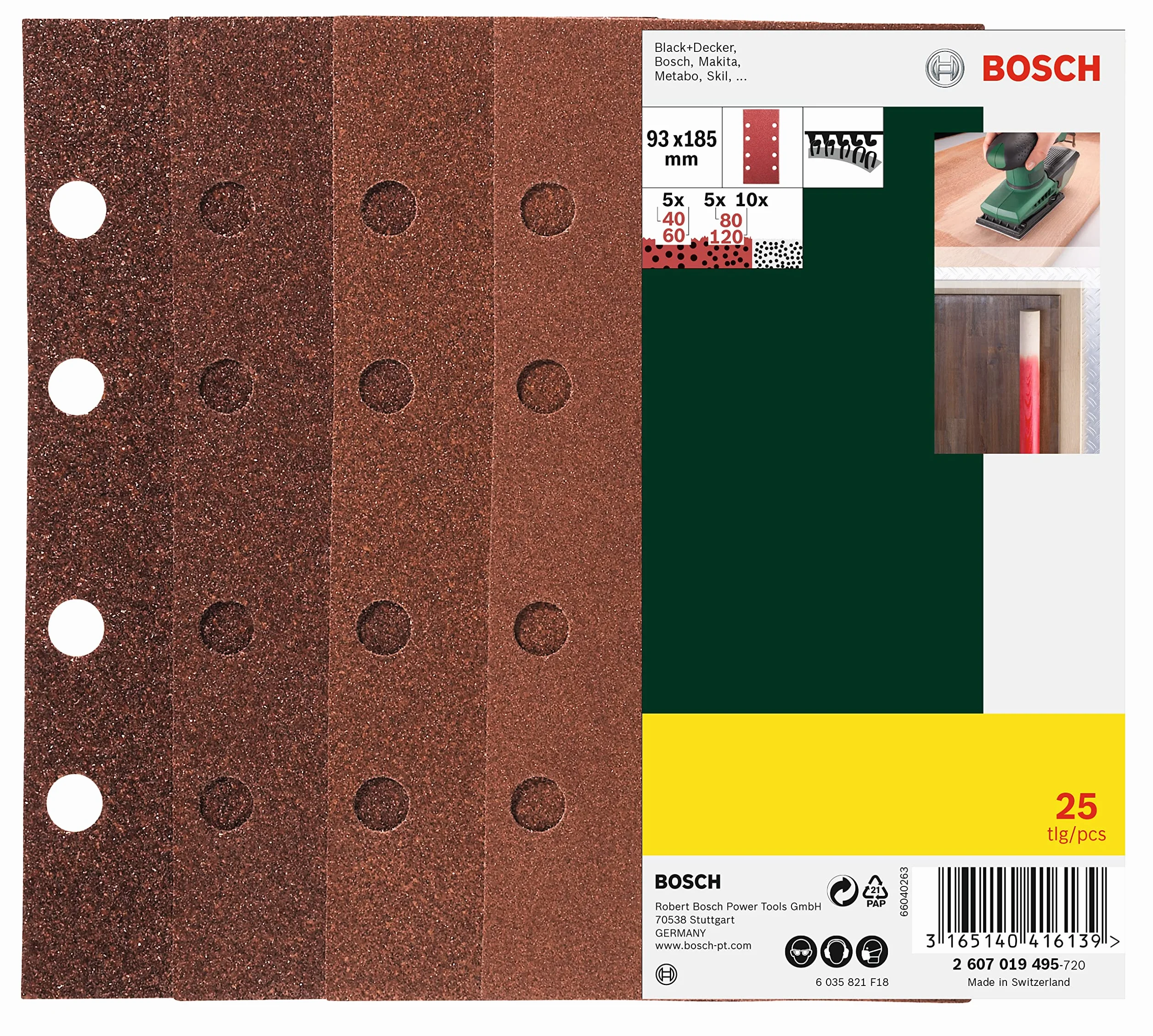 Bosch Home and Garden 25 sztuk zestaw papierów ściernych o ziarnistości 40, 60, 80, 120