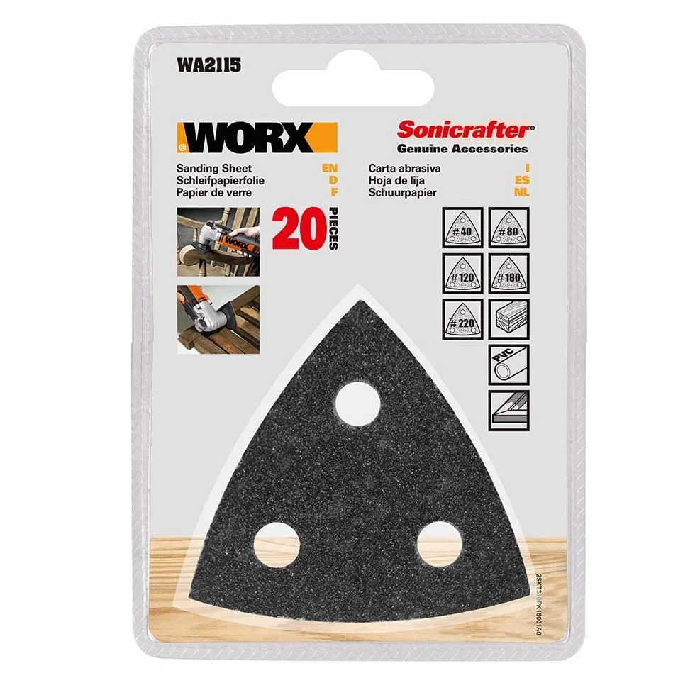 WORX Wa2115 4 Arkusze 40, 80, 120, 180,220 Ziarnistość Sonicrafter Zestaw Perforowanych 20 Sztuk