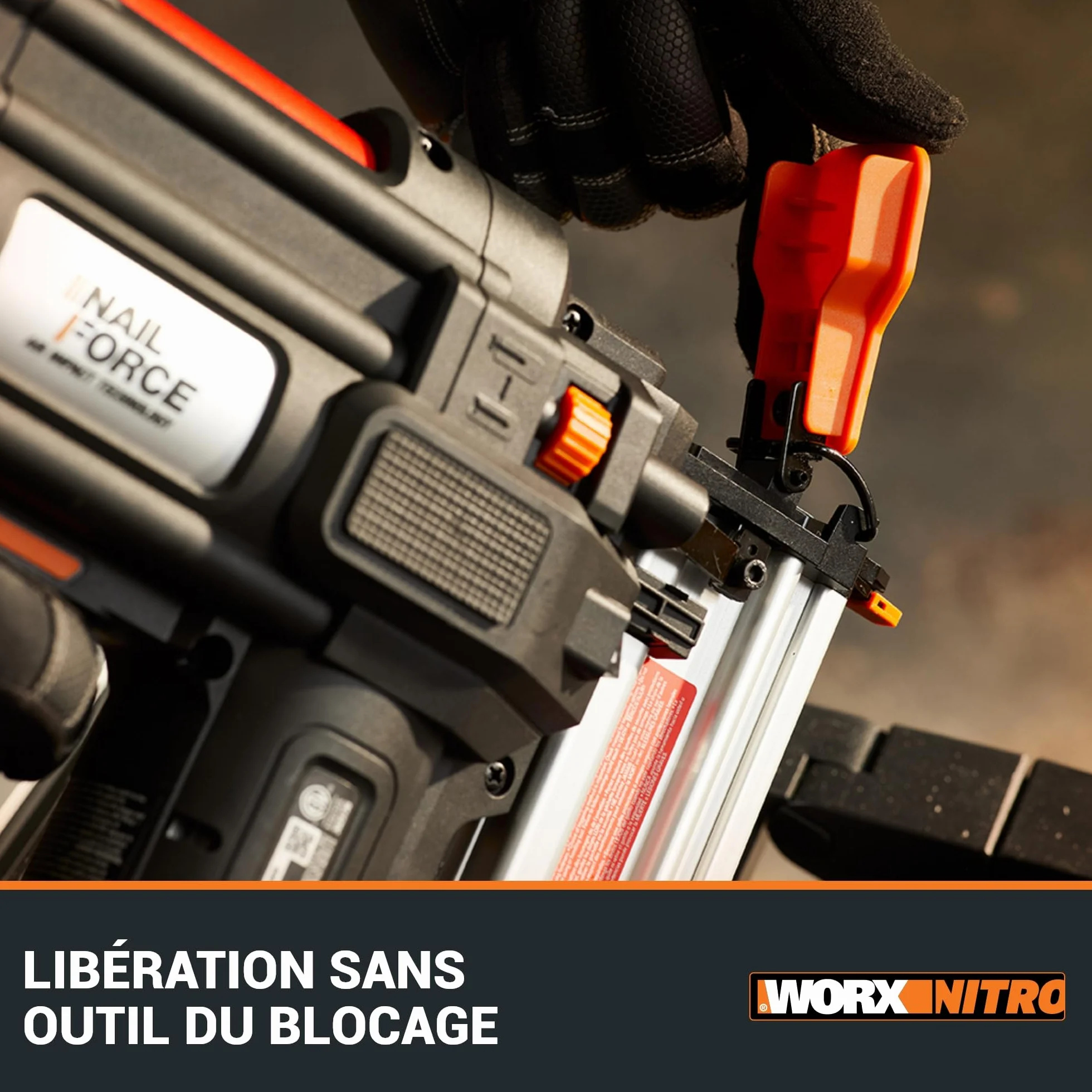 WORX WX842.9 Nitro gwoździarka akumulatorowa 20 V 18 GA – 80 gwoździ/min – do paznokci 15 – 50 mm – bezprzewodowy pistolet do paznokci o wysokiej wydajności – bez użycia narzędzi – bez akumulatora i