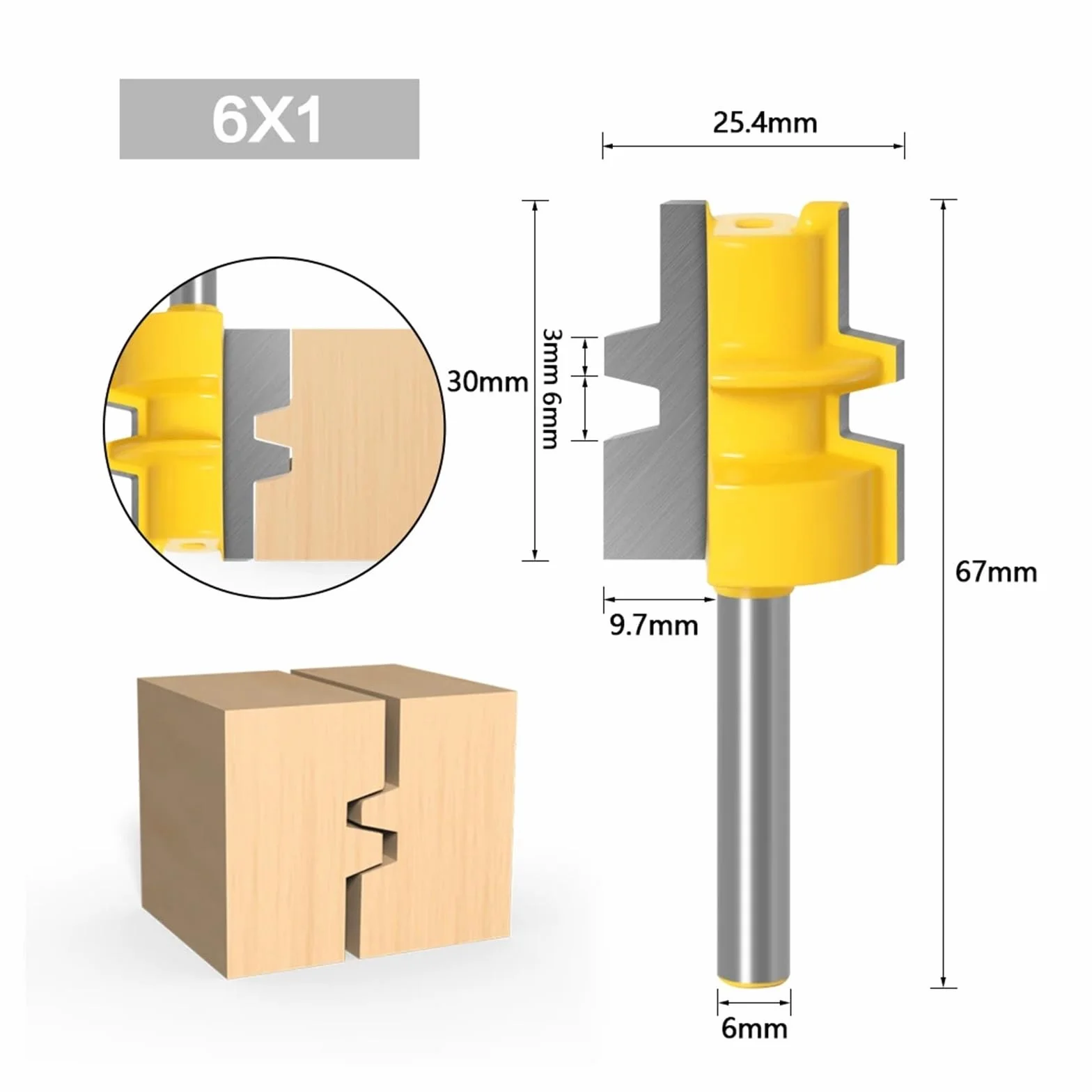Frez do połączeń klejonych 1 szt. - Średni, dwustronny - Trzpień 1/4" 6 mm - Frez do czopów do narzędzi stolarskich(6mm shank)