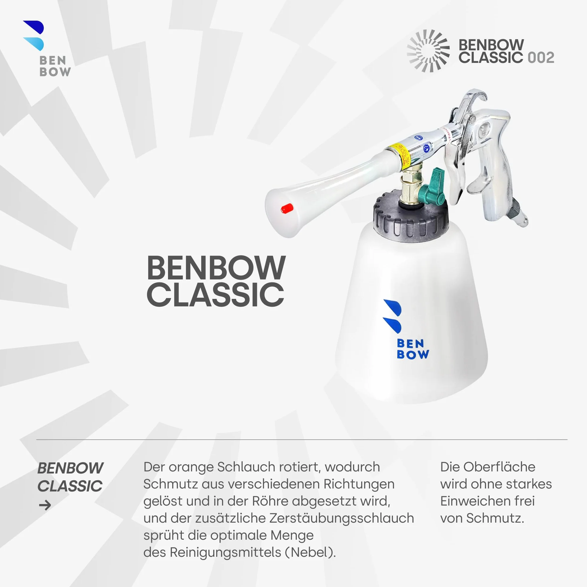 BenBow Klasyczny pistolet do czyszczenia sprężonym powietrzem, lejek z tworzywa sztucznego, wydajne czyszczenie z efektem wirowania, 1-litrowy pojemnik na środki czyszczące, optymalny do czyszczenia